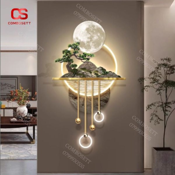 Đèn tranh 3D núi non thích hợp decor phòng khách