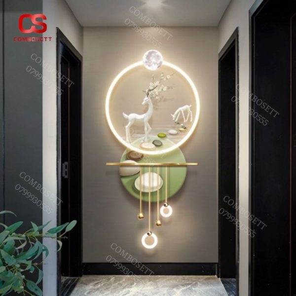 Đèn tranh hươu tài lộc thích hợp decor phòng khách