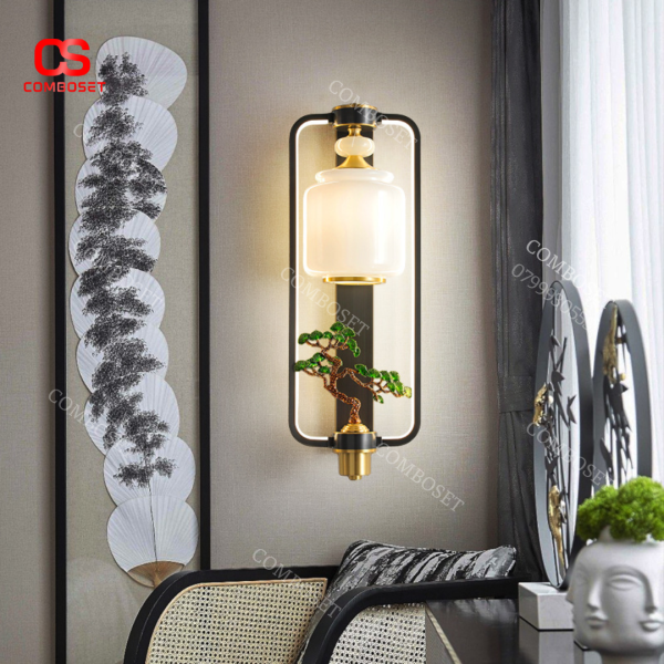 Đèn tường đồng phong cách Á Đông decor không gian phòng khách