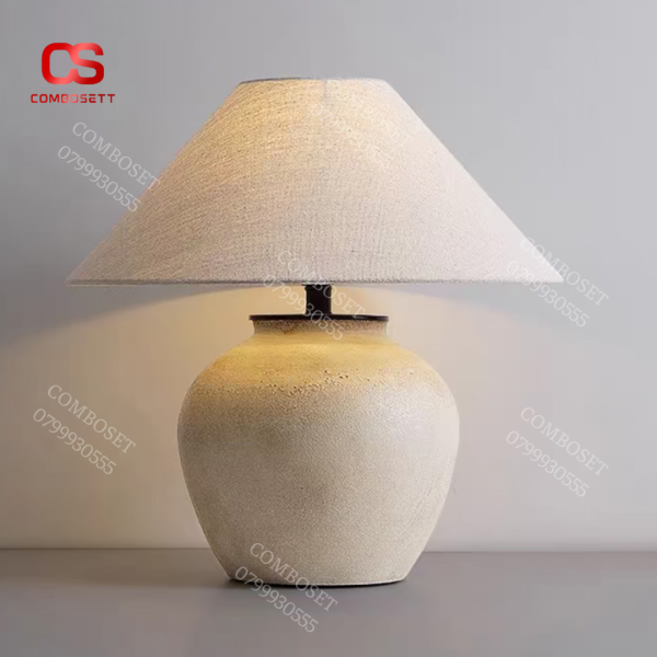 Đèn gốm sứ để bàn phong cách Wabi-Sabi