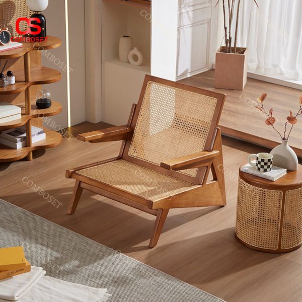 Ghế sofa thư giãn lưng gỗ khung mây có 4 màu: Màu gỗ, màu óc chó, màu anh đào, đen retro