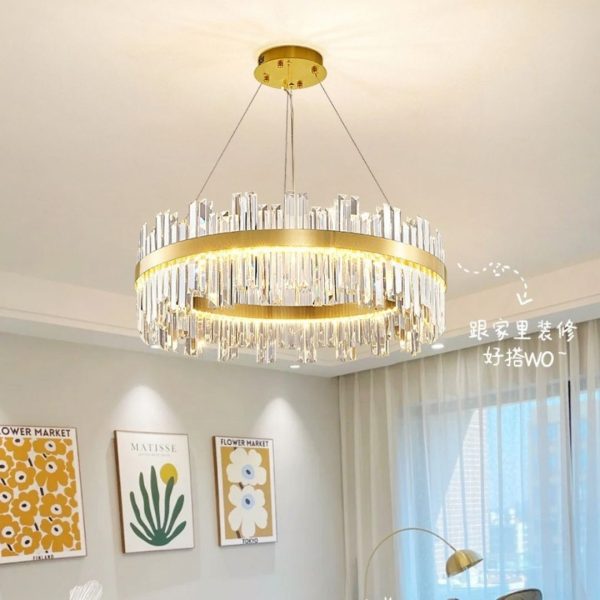 Đèn chùm tròn pha lê thả trần decor không gian phòng khách