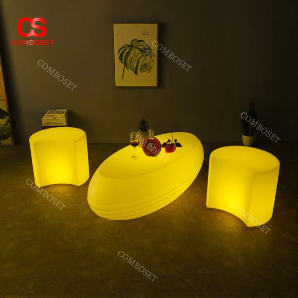 Bàn Cafe Hình Oval Đèn LED Dạ Quang Phát Sáng Chuyển Đổi Màu Linh Hoạt Decor Quán Cafe, Sân Vườn