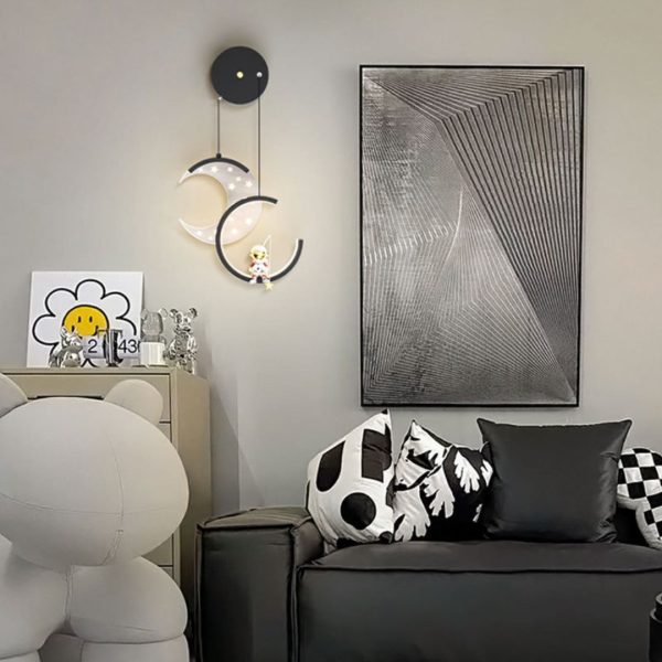 Đèn Tường 2 Mặt Trăng Khuyết Phi Hành Gia Hoạt Hình Decor Phòng Ngủ Cho Bé Trai, Bé Gái