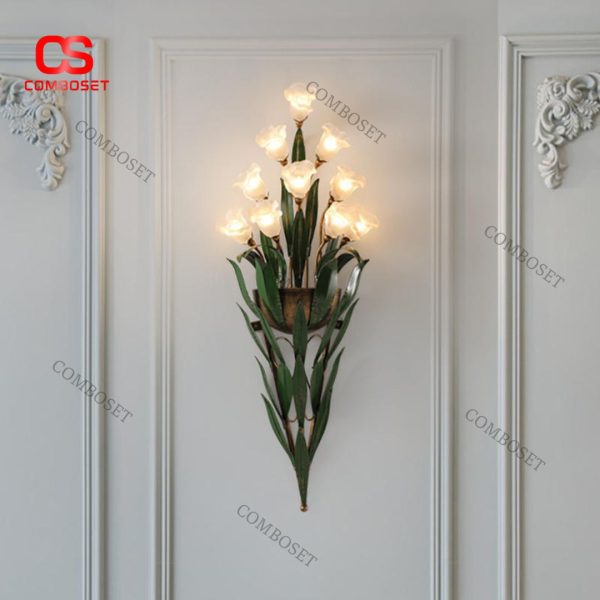 Đèn Tường Bó Hoa Tulip Thuỷ Tinh Nghệ Thuật Điêu Luyện Decor Phòng Khách Sắc Màu