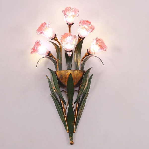 Đèn Tường Bó Hoa Tulip Thuỷ Tinh Nghệ Thuật Điêu Luyện Decor Phòng Khách Sắc Màu