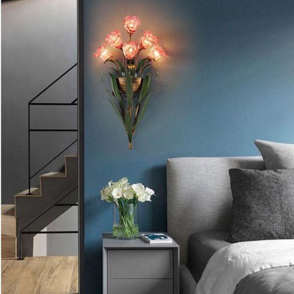 Đèn Tường Bó Hoa Tulip Thuỷ Tinh Nghệ Thuật Điêu Luyện Decor Phòng Khách Sắc Màu