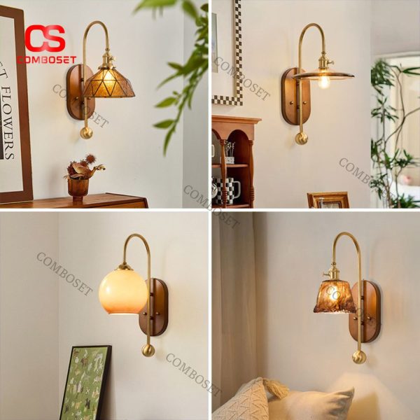 Đèn Tường Gỗ Cổ Điển Vintage Decor Phòng Khách Phòng Ngủ Ánh Sáng Ấm