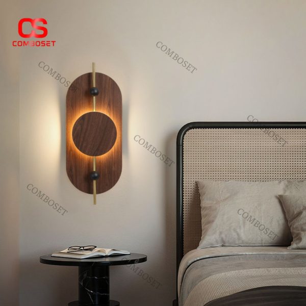 Đèn Tường Gỗ Hình Oval Tối Giản Phong Cách Wabi Sabi, Sang Trọng Chiếu Sáng Phòng Ngủ