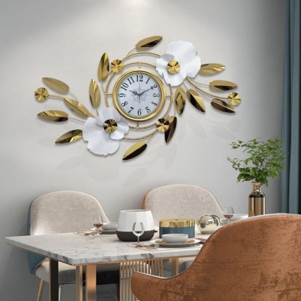 Đồng Hồ Treo Tường Thời Trang Bắc Âu Phong Cách Cổ Điển Hoa Lá Sáng Tạo Decor Phòng Khách, Phòng Bếp